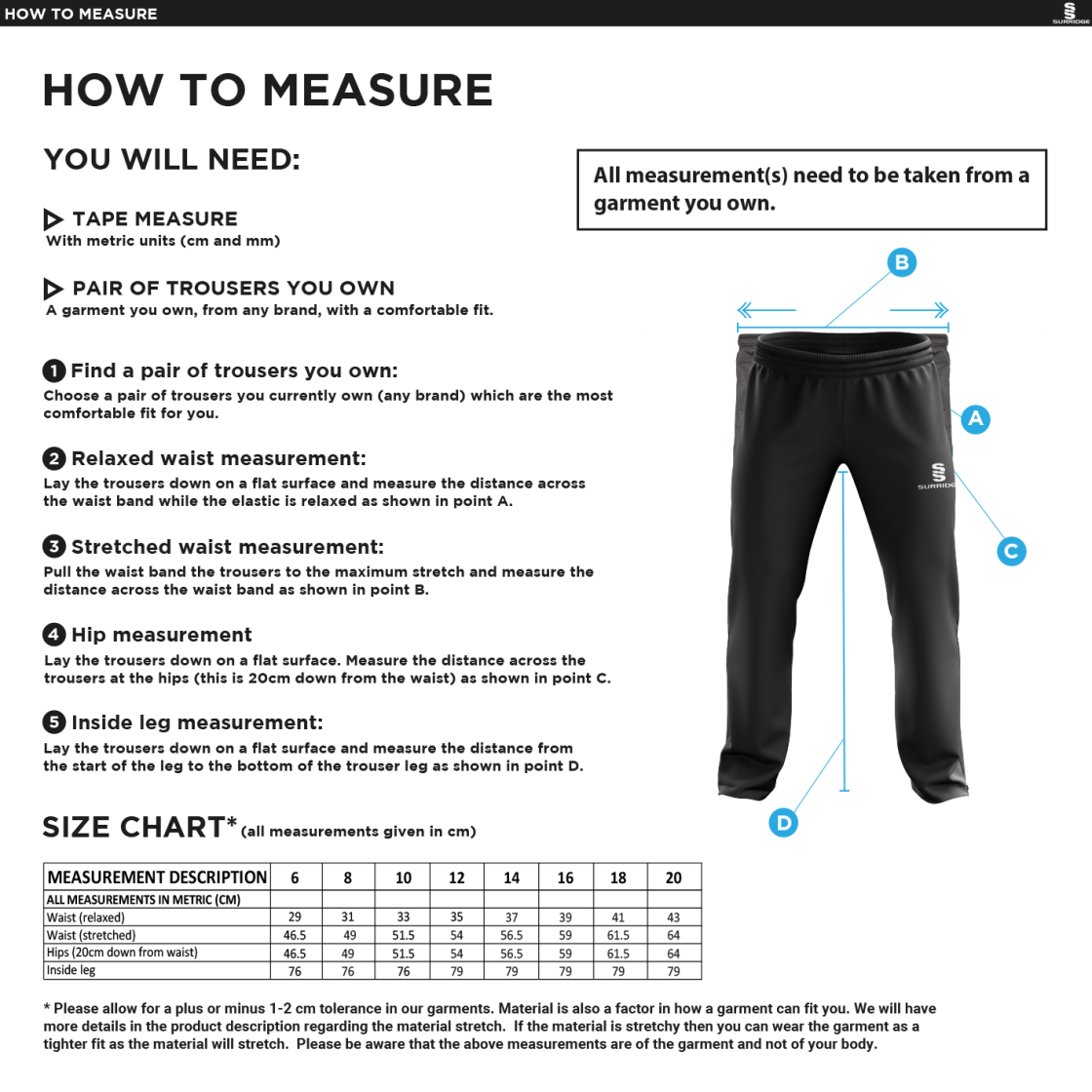 Women's Ripstop Track Pant :  Navy - Size Guide