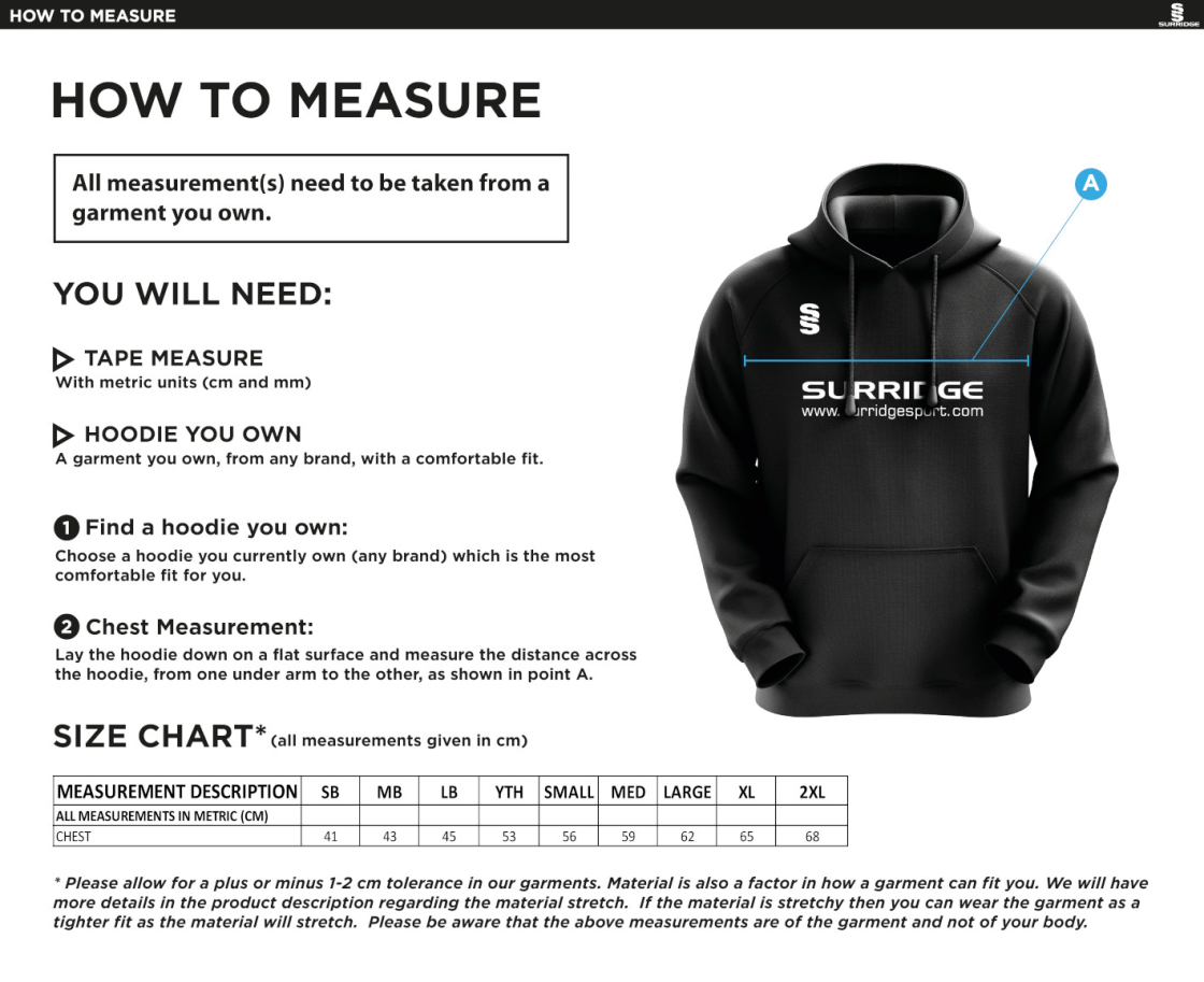 Barnton CC Blade Hoody - Size Guide