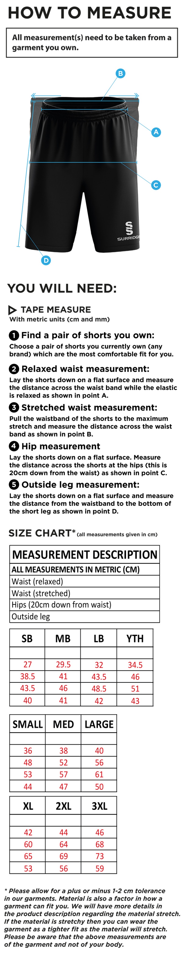 Barnton CC Blade Shorts - Size Guide