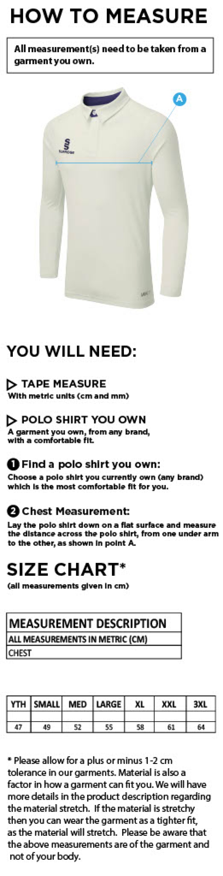 Barnton CC Ergo Long Sleeved Shirt - Size Guide