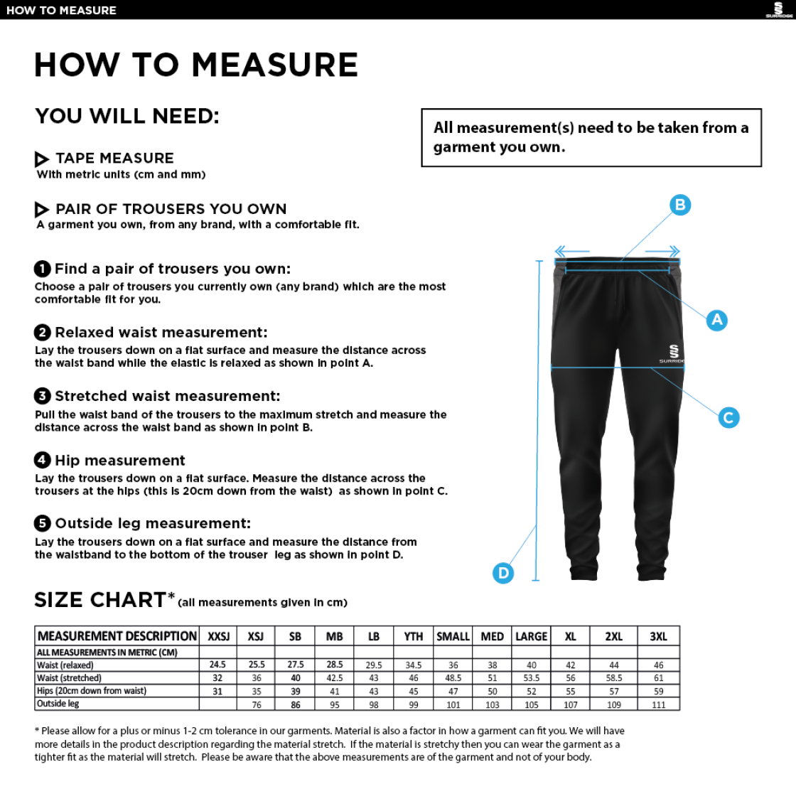 Barnton CC Tek Pants - Size Guide