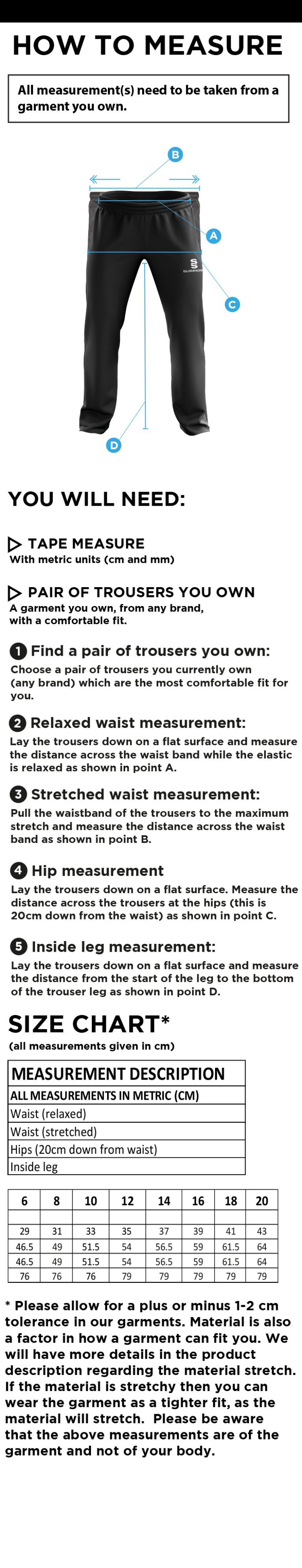 Women's Ripstop Track Pant :  Navy - Size Guide
