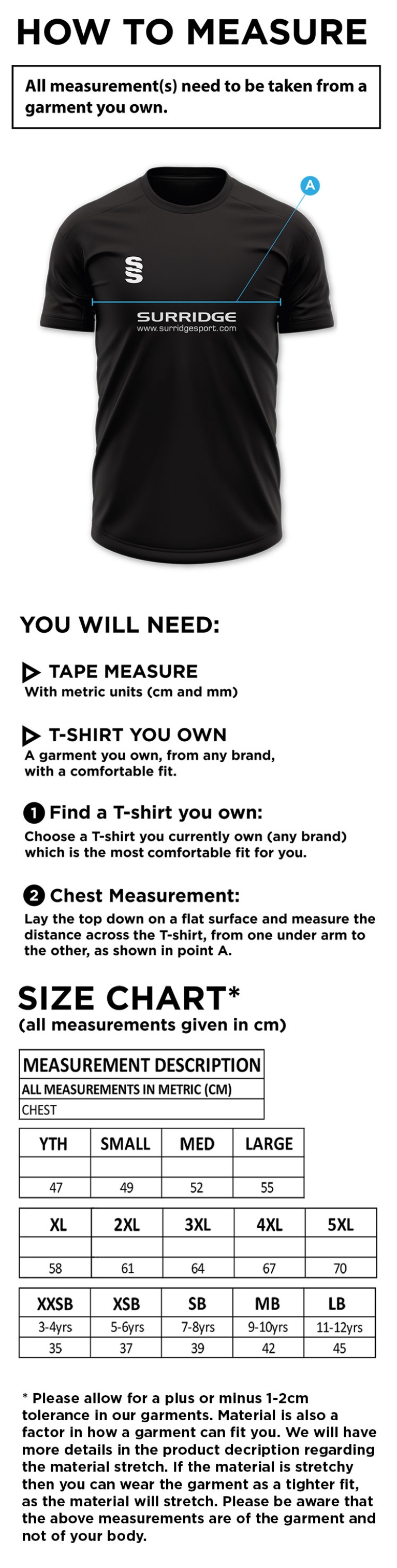 Barnton CC Blade Training Shirt - Size Guide