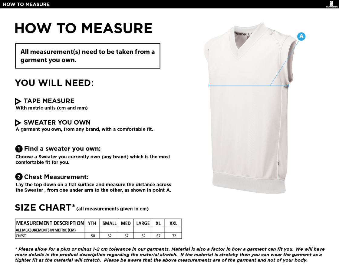 Barnton CC Curve Sleeveless Sweater - Size Guide