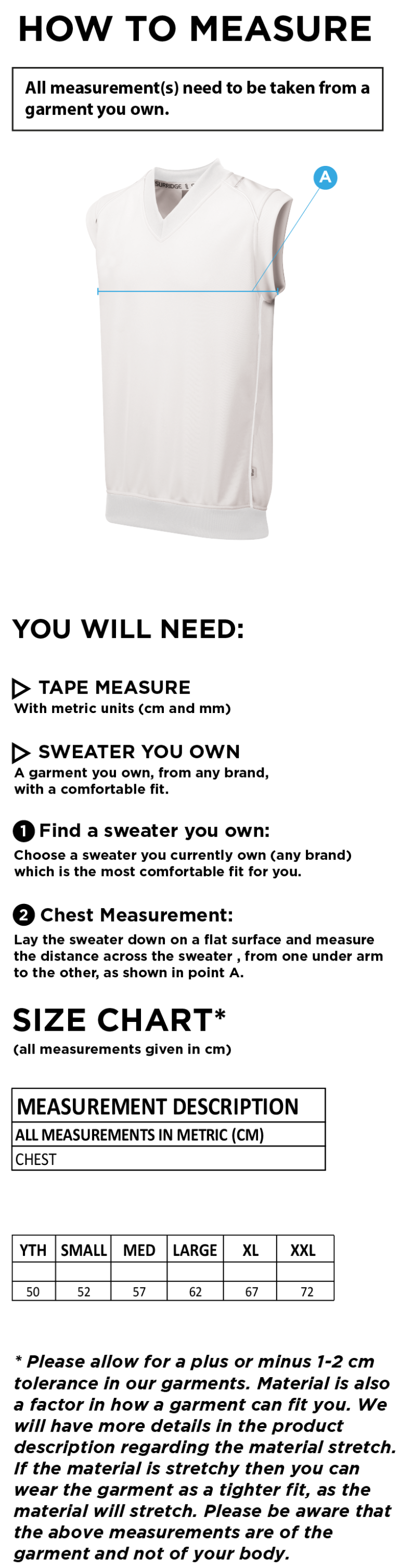 Barnton CC Curve Sleeveless Sweater - Size Guide