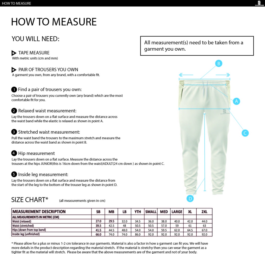 Barnton CC White Playing Pants - Size Guide