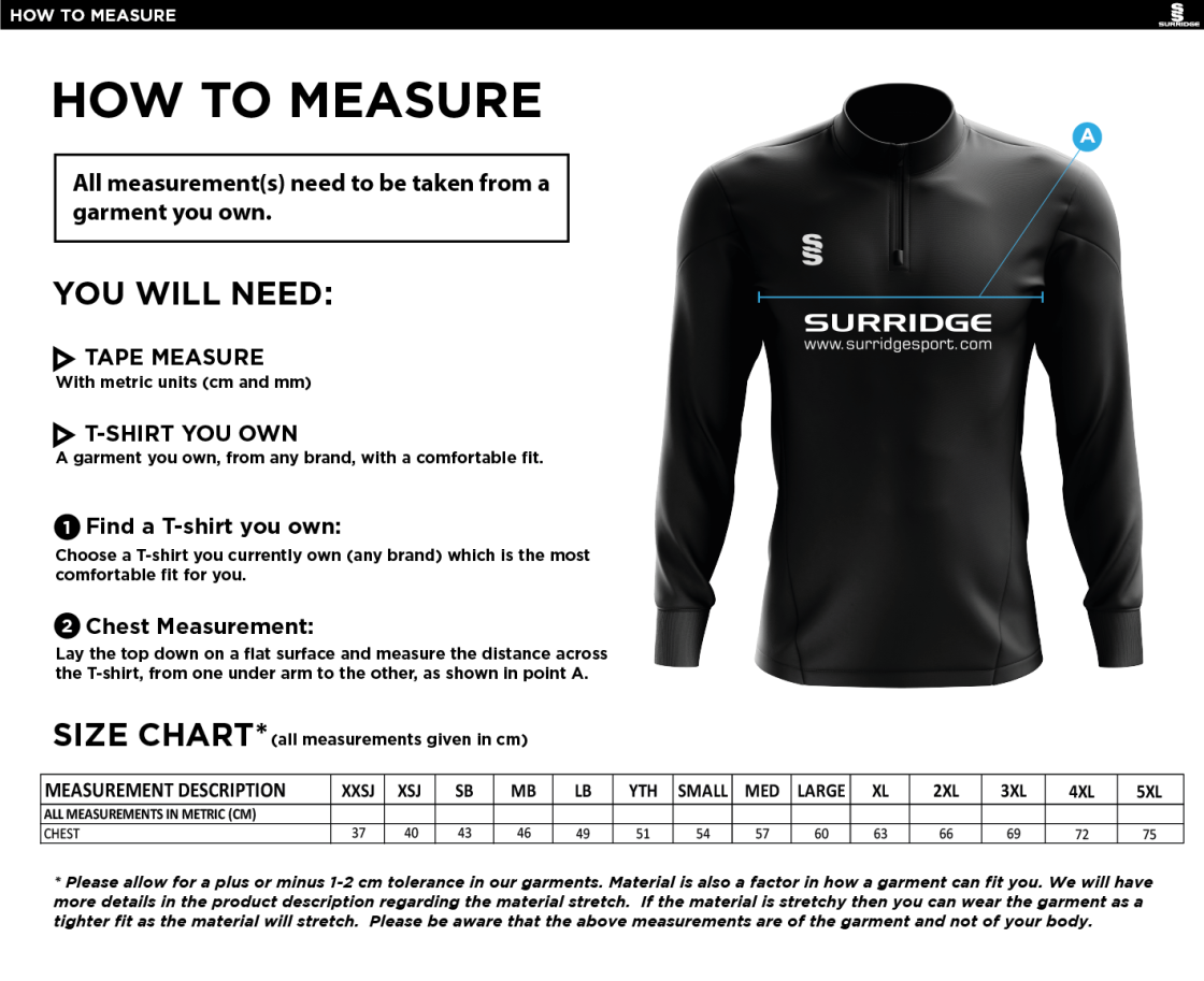 Barnton CC Blade Performance Top - Size Guide