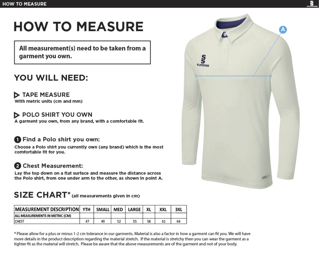 Barnton CC Ergo Long Sleeved Shirt - Size Guide