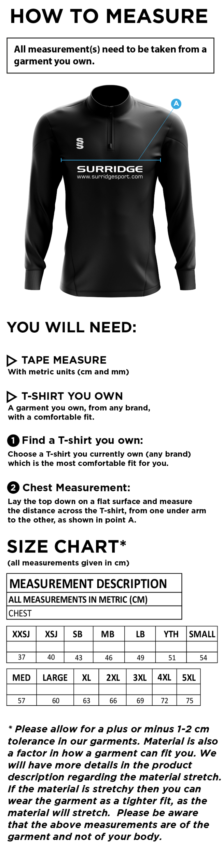 Barnton CC Blade Performance Top - Size Guide